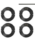Set of 3/8 inch double split shaft collars in carbon steel with wrench for heavy duty machinery and industrial use, featuring strong clamping.