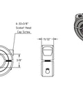 Technical drawing of Double Split Shaft Collar in Carbon Steel with 4 inch length, 3/8 inch bore for heavy duty machinery and industrial use.