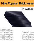Carbon Steel Shim Stock Assortment Set, 6 Inch Wide By 12 Inch Long, Nine Thicknesses From 0.003 To 0.015 Inch including sizes shown