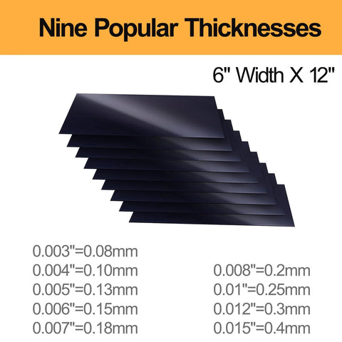 Carbon Steel Shim Stock Assortment Set, 6 Inch Wide By 12 Inch Long, Nine Thicknesses From 0.003 To 0.015 Inch including sizes shown