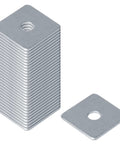 30 Pack Square Washer Plates in carbon steel deliver even load distribution around 3/8 bolt holes, stack view.