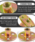 Close-up of 12 Pack Round Base T Nuts 1/4-20 Thread Screw-In Flange Inserts for wood furniture with carbon steel material