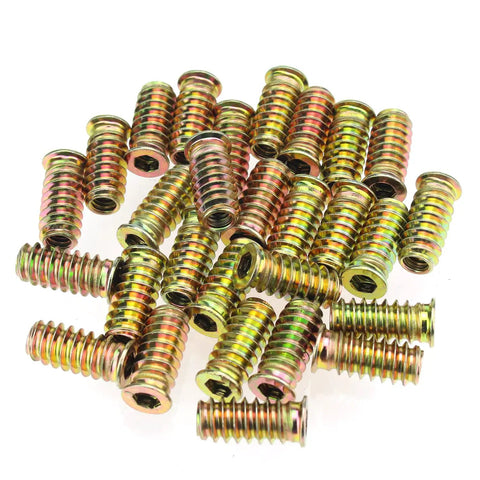 One Quarter Inch Twenty Threaded Inserts For Wood Furniture 31 Piece Set Zinc Plated Carbon Steel Nut Inserts 25mm Length