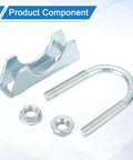 Four piece muffler U-bolt clamp set for one and a quarter inch inner diameter exhaust pipes, includes saddle, U-bolt, and nuts