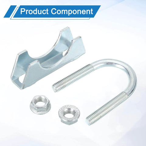 Four piece muffler U-bolt clamp set for one and a quarter inch inner diameter exhaust pipes, includes saddle, U-bolt, and nuts