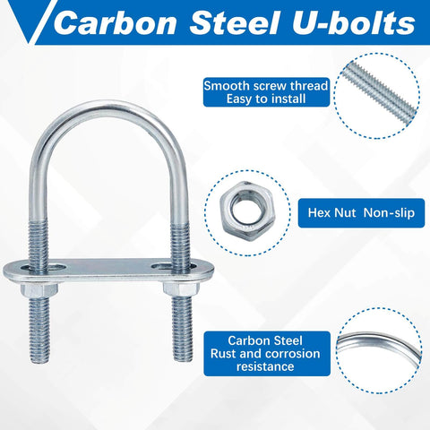 Carbon steel U-bolt with nut and smooth screw thread for rust resistance