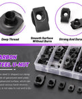 Heavy Duty Car U Clip Kit 50 Pieces M4 M5 M6 M8 M10 U Clips For Dash And Interior Trim Panels, Universal Auto Fasteners, Black Carbon Steel, Includes Storage Box