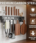 Wall Mount Utensil Rack, 15.7inch Kitchen Utensil Hanger for knives, spoons, chopping boards, and more, installed on kitchen wall.