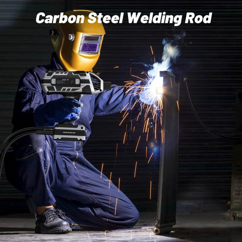 Person welding with E6013 Welding Rods 3 By 32nd Inch, using low carbon steel electrodes, in a workshop setting