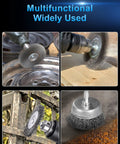 Six Pack Carbon Steel Wire Wheel And Pen Brush Set with One Quarter Inch Hex Shank used for rust and surface cleaning