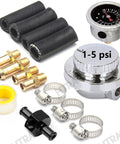 Street Ready Fuel Pressure Regulator With Gauge For Carburetor Universal Fit, Adjustable 1 to 5 PSI, with hose fittings and clamps