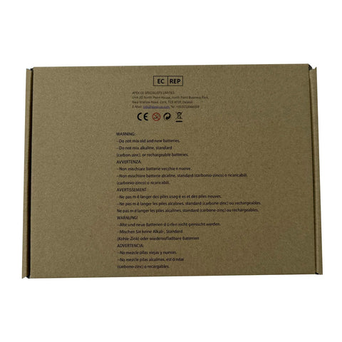 Back view of packaging for Samsung Washing Machine Water Level Pressure Switch DC96-01703G Sensor with multilingual safety warnings.