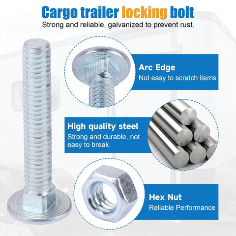 Steel bolt and hex nut from Trailer Door Latch Kit With Cam Lock And Keeper For Cargo And Enclosed Trailers Includes Ramp Locking Hasp And Anti Theft Screws And Anti Loose Nuts 2 Pack