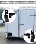 Rear view of cargo trailer with installed Cargo Trailer Cam Bar Keeper For Cam Bar Latch Kits Door Hardware Replacement Bottom And Top Lug Keepers