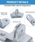 Durable door latch keeper for enclosed trailers, fits standard padlocks and race bar locks; shown in close-up, galvanized metal.