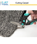 Heavy Duty 10 Inch Carpet Cutter And Multipurpose Cutting Tool with stainless steel curve blade and ergonomic turquoise handle cutting carpet