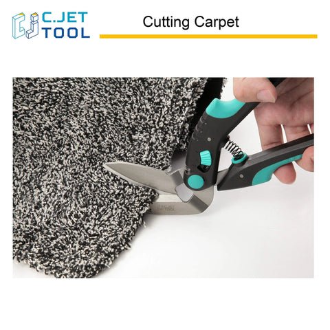 Heavy Duty 10 Inch Carpet Cutter And Multipurpose Cutting Tool with stainless steel curve blade and ergonomic turquoise handle cutting carpet