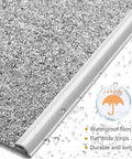 Close-up of waterproof Carpet to Tile Transition Strip, Self Adhesive Cuttable Carpet Edge Trim Strip with water droplets and features.