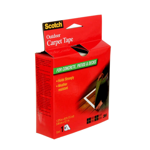 Box of 3M Scotch Outdoor Carpet Tape for Concrete, Patios, and Decks, holds strongly, weather resistant, 1.375 in x 48 ft.