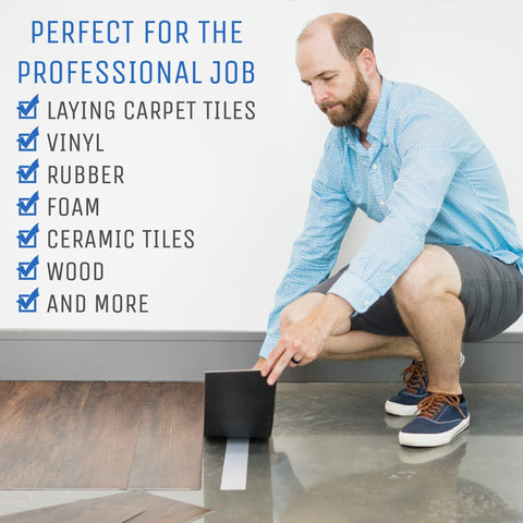 Man applying Heavy Duty Double Sided Carpet Tape 2 Inch By 40 Yard For Rug And Carpet Underlayment on floor tiles.