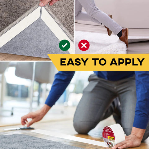 Double Sided Carpet Tape For Rugs And Hardwood Floors With Hot Melt Adhesive For Extra Sticking Power, easy application.
