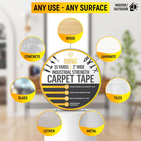 Heavy Duty Double Sided Carpet Tape For Area Rugs On Tile And Hardwood Floors No Damage 105 Feet By 2 Inches Rug Tape For Tile Floors