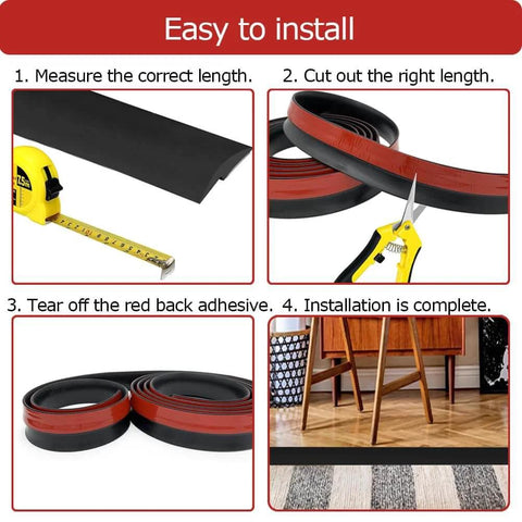 Easy installation steps for Carpet Floor Transition Strip 10Ft, Self-Adhesive Carpet to Tile Transition Edging Trim Suitable for Doorways Threshold, Cover Height Within 5mm - Black