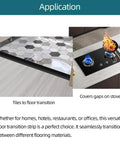 Carpet Floor Transition Strip, Self-Adhesive Carpet to Tile Transition Edging Trim Suitable for Door Threshold/Wood Floor, Cover Height Within 5mm - Black(20Ft) in application scene, transitioning tiles to wood floor and covering gaps on stovetops.