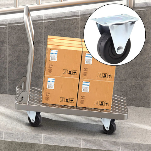 Heavy Duty 2 Inch Rubber Caster Wheels For Furniture, Rigid Fixed Casters With Non Swivel Top Plate, 4 Pack on cart