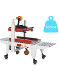 Heavy-duty industrial packing machine with rollers and 600 lbs weight capacity, shown on lockable casters.