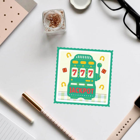 Casino Slot Machine Cutting Dies for Card Making and Scrapbooking with 777 Jackpot theme on white paper background.