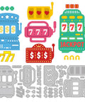 Casino Slot Machine Cutting Dies for Card Making and Scrapbooking, colorful metal die cuts with Classic 777 Jackpot Theme for crafting.