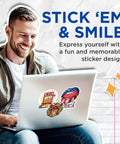 Man using laptop with Two Pack Slot Machine Stickers With Dope Casino Theme And Winning Slot Game Vibe on lid