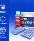 Cast A Mold 25T RTV 16 Oz 2 Part Liquid Silicone Mold Making Kit with blue silicone blocks and gear molds for DIY crafting