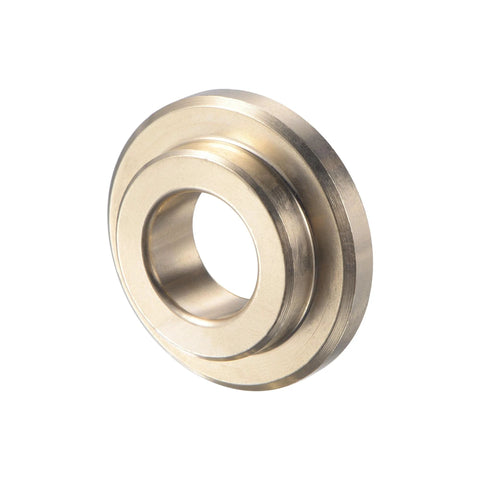 Flanged Sleeve Bearing Three Eighths Inch Bore Five Eighths Inch Outer Diameter Length Twelve Forty Ninths Inch Flange Diameter Seven Eighths Inch Flange Thickness One Eighth Inch Cast Brass Self Lubricating Bushing Oilless Maintenance Free product image.