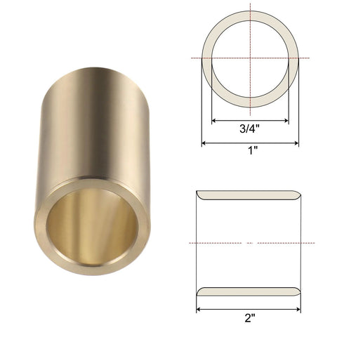 Sleeve Bearing Three Quarters Inch Bore One Inch Outer Diameter Two Inch Length Cast Brass Self Lubricating Bushing with diagram