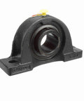 Mounted Cast Iron Two Bolt Pillow Block Bearing NP 27 With Setscrew Lock Sealmaster, black oxide finish, front view