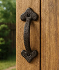 7 Inch Heavy Duty Cast Iron Barn Door Handle Medieval Rustic Gate Pull on wooden door, vintage black finish