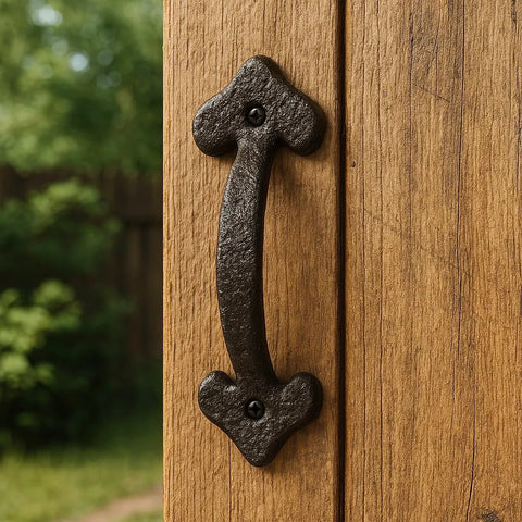 7 Inch Heavy Duty Cast Iron Barn Door Handle Medieval Rustic Gate Pull on wooden door, vintage black finish