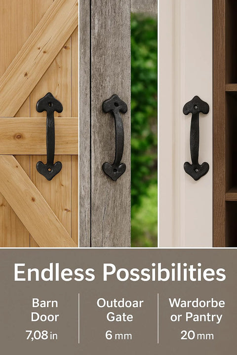 7 Inch Heavy Duty Cast Iron Barn Door Handle Medieval Rustic Gate Pull For Sheds Fences And Cabinets Vintage Black Finish on different doors