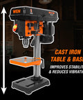 Cast Iron Benchtop Drill Press With 2.3 Amp Motor Eight Inch Swing Five Speed Settings 750 1100 1500 2100 3200 RPM