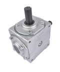 Beefy 40 HP Right Angle Bevel Gearbox With 2 Keyed Shafts 1 To 1 Cast Iron showing one keyed shaft and cast iron housing.