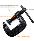 Heavy Duty Cast Iron C Clamps Set One Inch Jaw Opening 0.8 Inch Throat Four Pack For Woodworking Welding And Building with labels