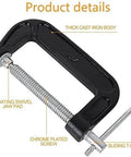 Heavy Duty 2 Inch Jaw Opening C Clamp Set Industrial Steel Clamps For Woodworking Welding And Building 4 Pack, cast iron body