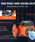 High Flow Cast Iron Circulation Pump For Home Heating And Hot Water Recirculation, 17 GPM, 1 Inch Flange, Three Speed Settings