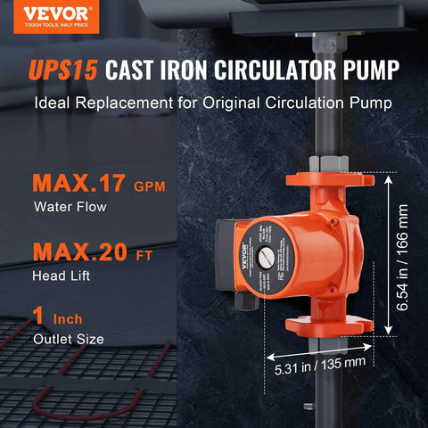 High Flow Cast Iron Circulation Pump For Home Heating And Hot Water Recirculation installed view 17 GPM 1 Inch Flange