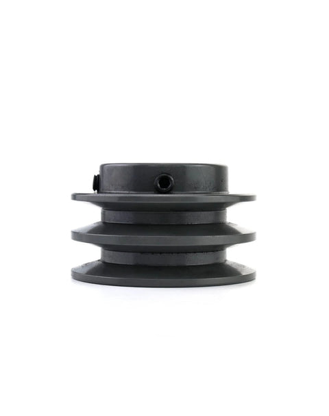 Durable Cast Iron Double Groove V Belt Pulley 3.05 Inch OD With Five Eighth Inch Fixed Bore, side view