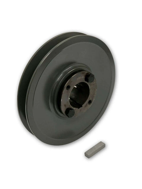 Cast Iron Electric Motor Pulley Sheave 7.25 Inch One Groove For B BX And 5L Belts, side view, durable metal construction