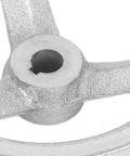 Close-up of 125mm Diameter Rotary Handwheel With 12mm ID Bore Cast Iron Chrome Plated Round Hand Wheel three spoke detail