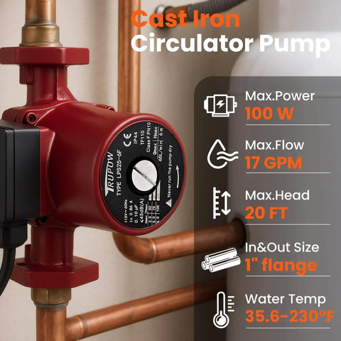1 Inch Flange Connection Hot Water Circulation Pump For Home Water Heater System With Three Speed 115V High Efficiency Inline Circulator Delivers Up To 17 GPM And 20 Ft Head For Faster Hot Water On Demand installed view